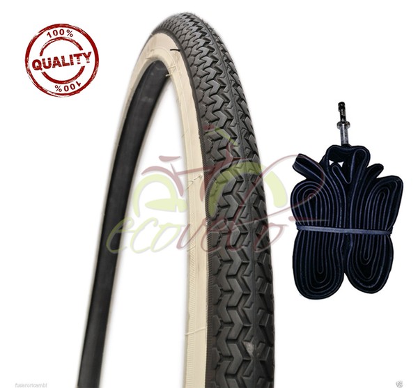 Reifen Weiß Schwarz Fahrrad 26X1 3/8 + Fahrradschlauch Holland Reifen-image