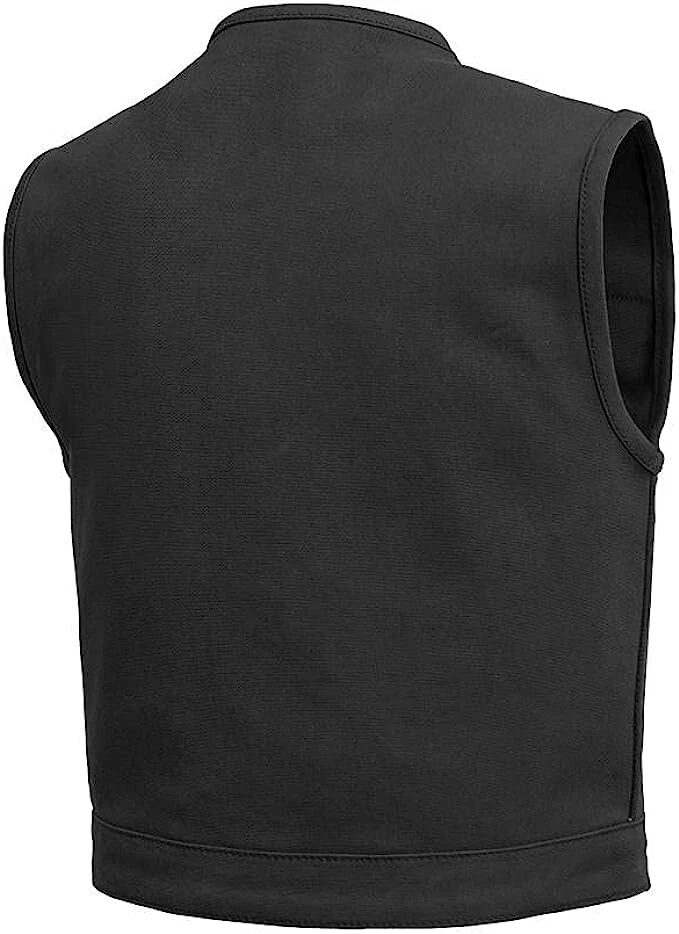 Chaleco de Lona Cruda Para Hombres Motocicleta Color Bronceado y Negro Estilo 3" Más Corto Pesado Foto 2 de 4