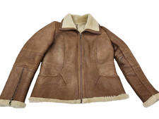 Overland Sheepskin B3 Leather Shearling Bomber Aviator Flight Jacket L Brown