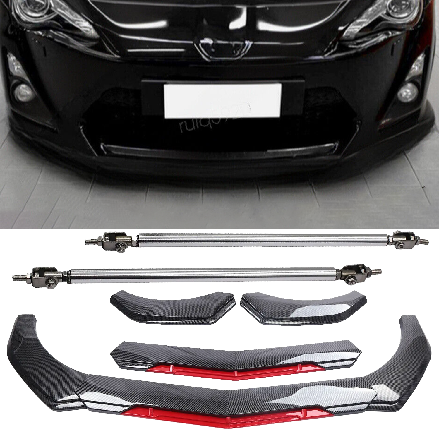 2016 Scion FR-S Carbon Fiber Front Bumper Lip Spoiler Splitter with Strut Rods  