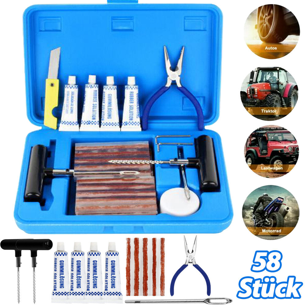 Auto Reifenreparatur Set Pkw Pannenset 58 Teile Vulkanisier Flickzeug + Zange-image