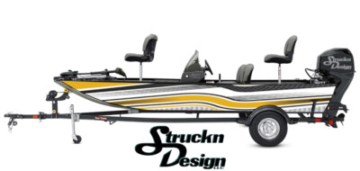 Yellow Grey Waved Curved Retro Fishing Boat Wrap Abstract Fish Decal US Vinyl
