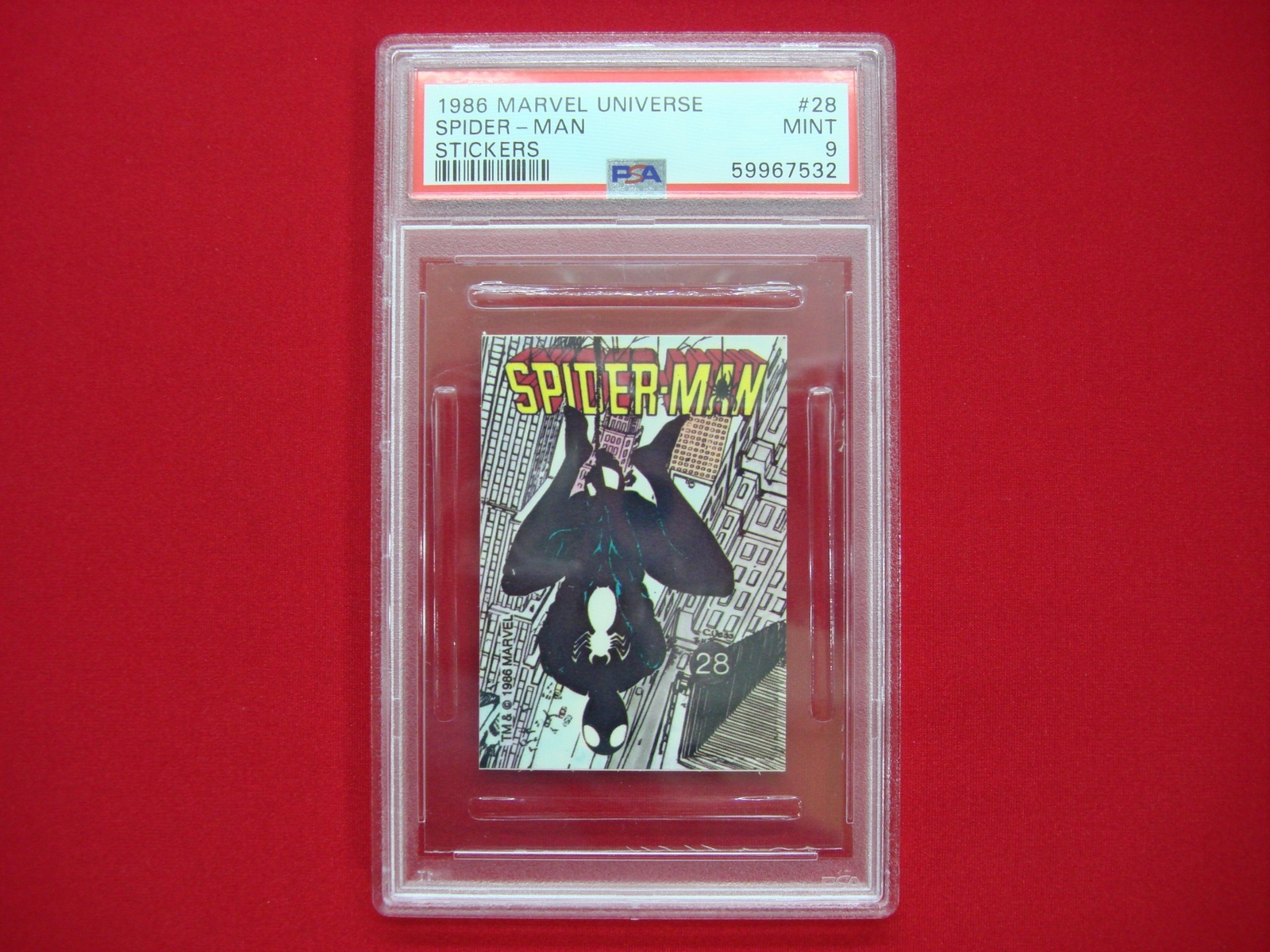 SPIDER-MAN #28 1986 COMIC IMAGES MARVEL UNIVERSE STICKER PSA 9 ONLY 4 THIS GRADE