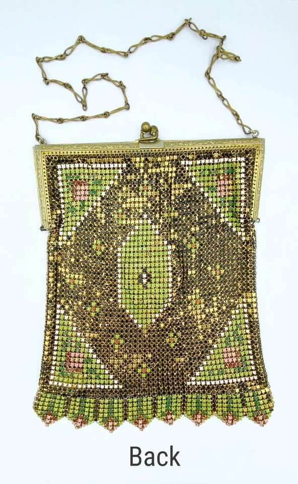 Dulce Cartera Art Deco Malla Esmaltada Aleta con Marco Rosa Tono Dorado Foto 2 de 4