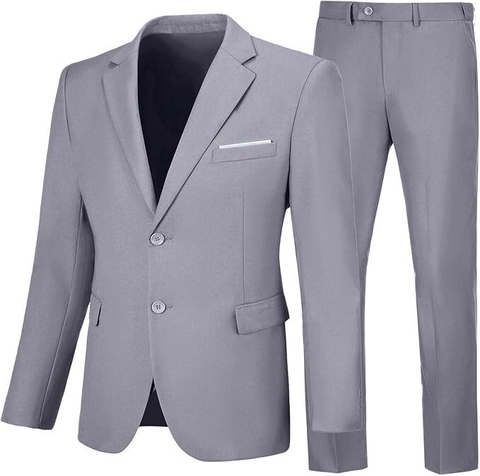 Wulful Men's Suit Light Grey M 40R 34W Notch Lapel Double Ve