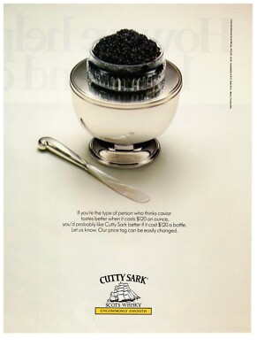 1992 Cutty Sark Scots Whisky Caviar Color Photo Vintage Print Advertisement