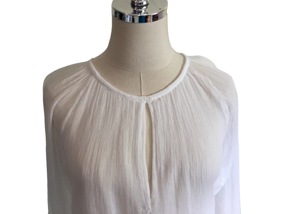 NEW KristenseN Du Nord Size 10 12 White 100% Silk Sheer Blouse Women 3 Top Italy - Image 2 of 4