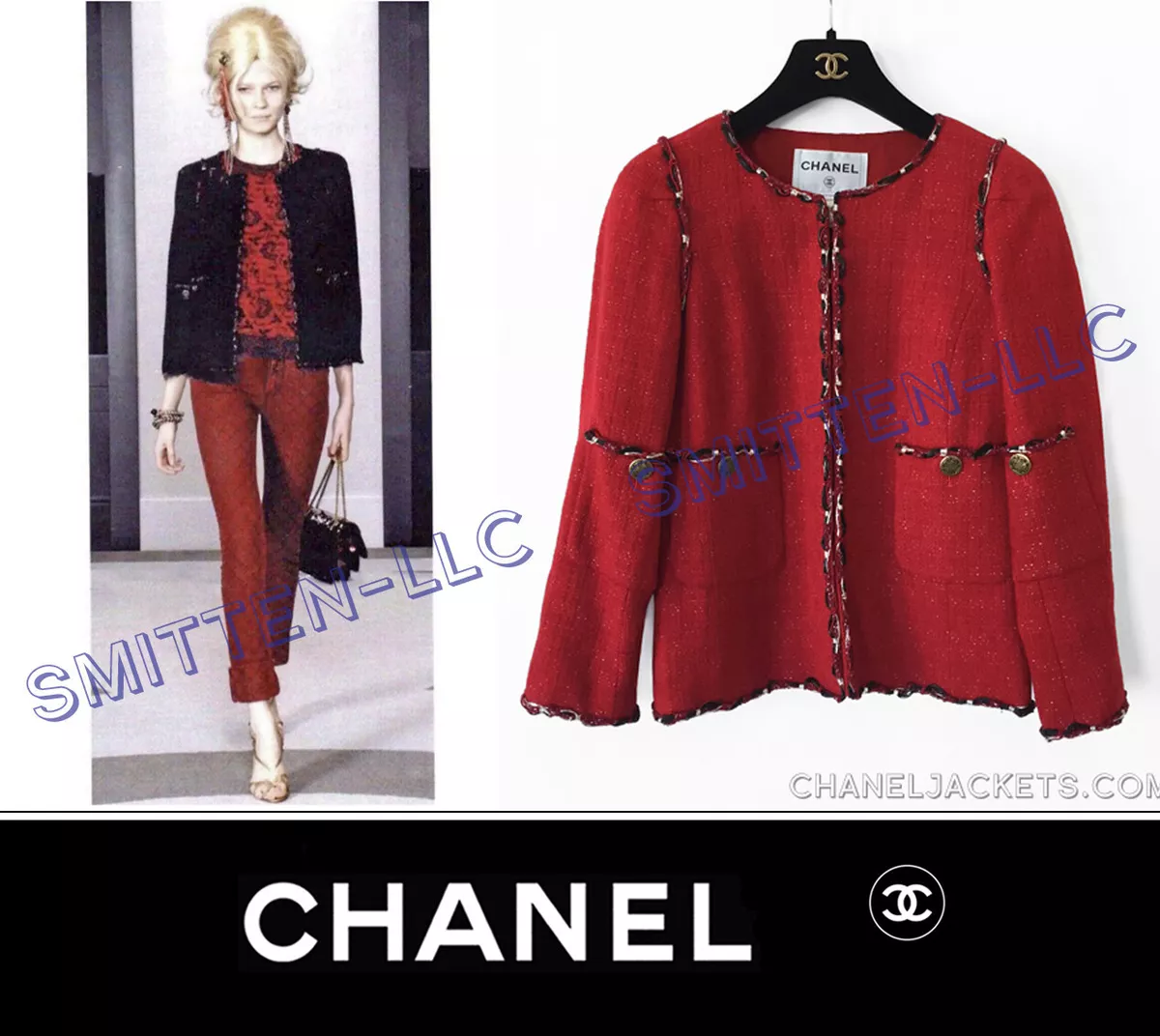 $5,625 CHANEL Red Braid Trim Classic Tweed JACKET * FR 36 / US 2 ~ PRISTINE