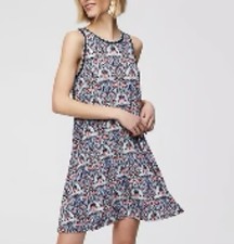 LOFT Black Dress White Red Floral Design Sleeveless Small Cottage Whimsy