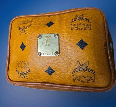 Vintage MCM Visetos Cognac Leather Clutch Pouch Bag Wallet Serial A7488