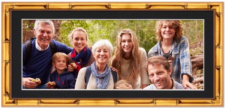 Marco de bambú dorado de 13x39 con alfombrilla negra para foto de 13x39 - bambú dorado 16x Foto 4 de 4