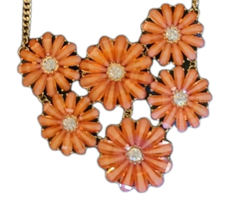 Женские золотистый оранжевый акриловый цветок кристалл заявление ожерелье - Изображение 2 из 4