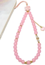 Phone Charm – Cute Pink Pearl Beaded Wrist Strap for Women, Aesthetic 