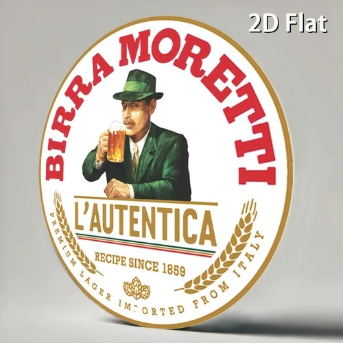 [2D Flat] Vintage Birra Moretti Italian Beer Tin Metal Signs 8x8in" Round Alumin