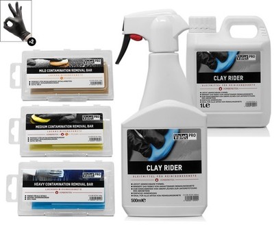 Reinigungsknete Auto Pflege Set ValetPRO Clay Rider Flasche + Handschuhe 