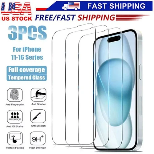 Tempered Glass Screen Protector For iPhone16 15 14 13 12 11 Pro Max X XS lot