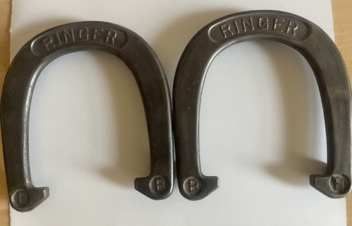 Vintage RINGER Horseshoes Set of 2 Cast Iron Heavy Pitching Shoes USA