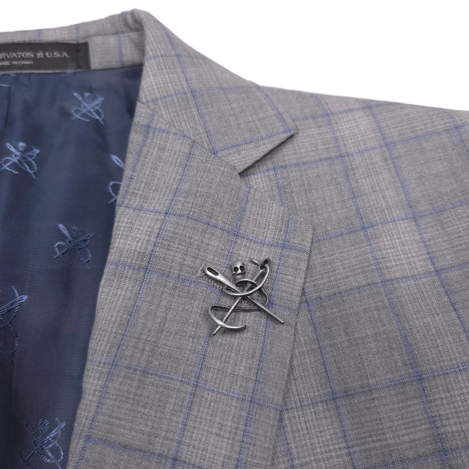 Traje de lana a cuadros gris y azul ajustado John Varvatos Star para hombre talla 38S Foto 3 de 4