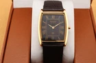 Vintage Seiko Slim Quartz Men's Wrist Watch Black Dial with Dark Brown Strap.