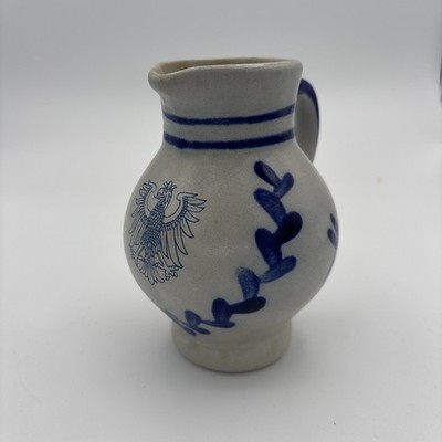 Vintage Salt Glaze Pitcher 1.25L Apple Wine Krug 5'' Frankfurt Germany Blue Grey