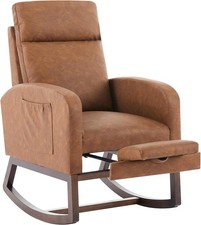 Rocking Chair with Foot Rest Recliner Armchair with High Backrest Side Pocket