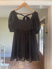 Amy Lynn ASOS Black Puff Sleeve Square Neck Tie Back Dress Size S