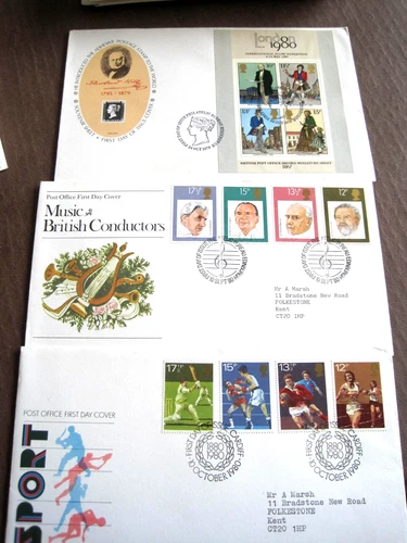 GB 1979/80 lot of 3 FD covers inc Sport/Conductors/mini-sheet....q11