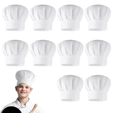 10 Pieces Kids Chef Hat Adjustable White Chef Hats Kitchen Chef Caps Elastic ...
