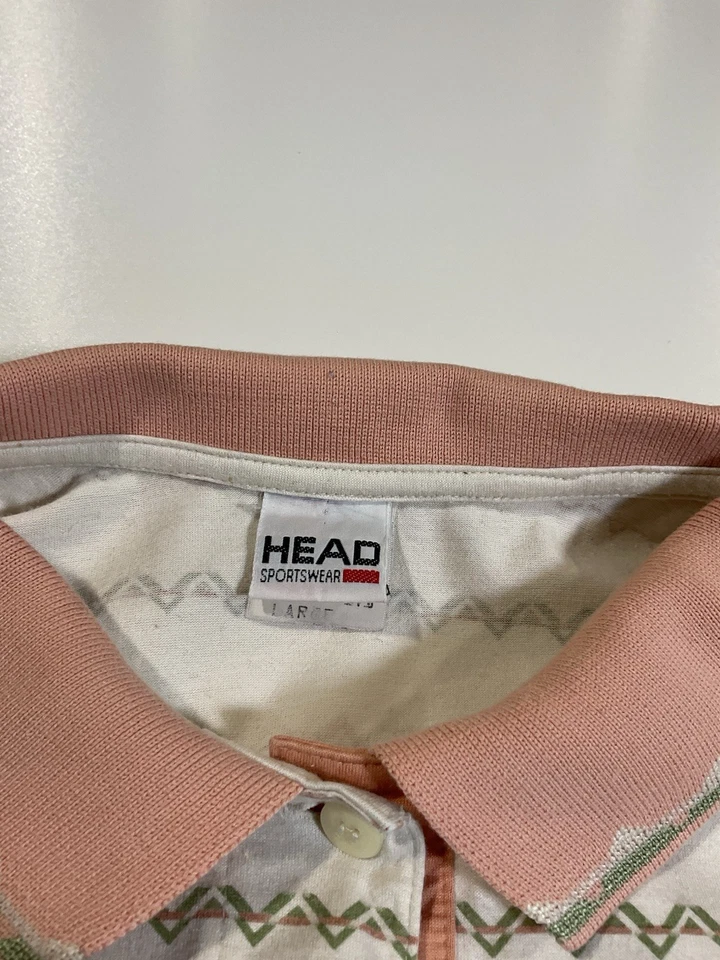 Camisa Polo Tenis Vintage Head Sportswear Talla M Geométrica Retro Arte Melocotón Años 90 Foto 3 de 4