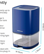 Pro Breeze Mini Dehumidifier 1L Tank 450ml/day 4hr Timer LED Auto Shut Off Blue