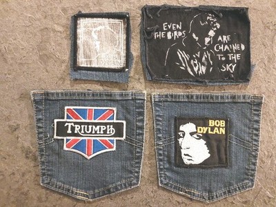 Bob Dylan: 3 Aufnäher + 1 × Triumph Motorcycle Patch auf Jeansstoff 