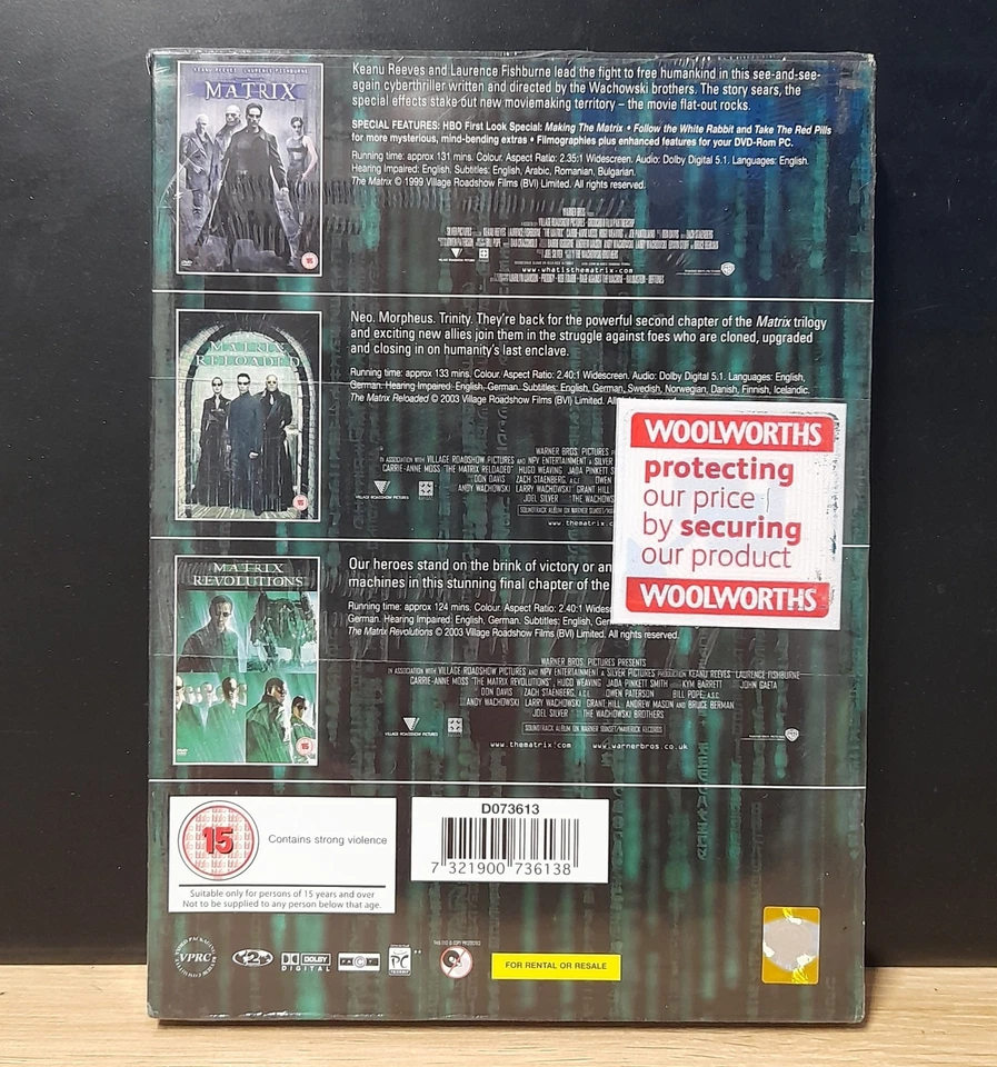 The Matrix Trilogy On DVD Rated M PAL Region 2 New Sealed  - Image 2 of 2