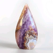 Natural Polished Purple Amethyst w Agate Teardrop Freeform Ornament 180g - USA