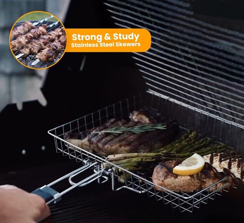 Stainless Steel Fish Grilling Basket: Non-Stick, Detachable Handle - Picture 6 of 8