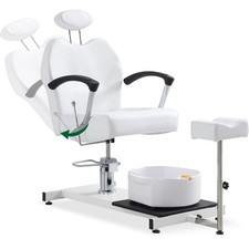 Pedicure Chair Foot Basin Footrest 360 Swivel Reclining Hydraulic White
