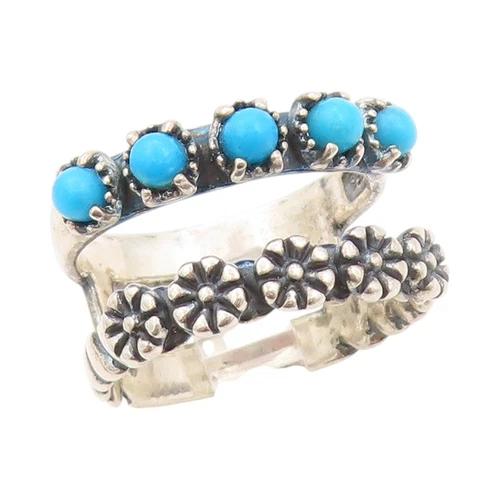 925 Sterling Silver Vintage Ring CAROLYN POLLACK Larimar & Flowers Sz 8  RG32384