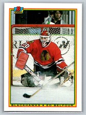 1990-91 Bowman #7 Ed Belfour Chicago Blackhawks Rookie Hockey Card. rookie card picture