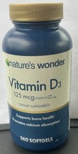 Nature's Wonder Vitamin D3 Bone Health 125 mcg 360 Softgels Exp: 04/27