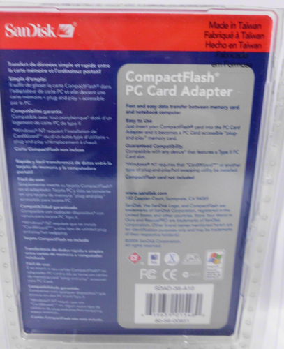 Sandisk Compact Flash PC Card Adapter PCMCIA Reader SDAD-38-A10 New Open Package - 第 3/3 張圖片