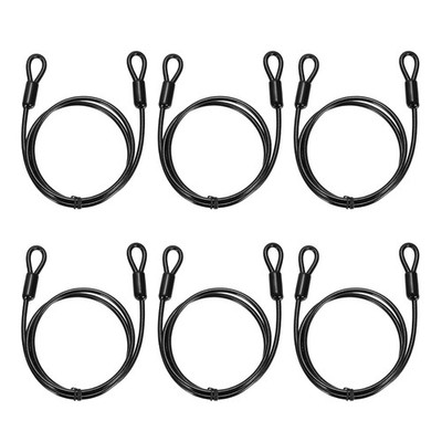 6pcs 3/16'' Dia 3.3ft Security Cable Lock Vinyl Coated Steel with Loops Black