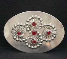 WB03146 VINTAGE 1970s FLORAL WESTERN STYLE FASHION ARTWORK BELT BUCKLE