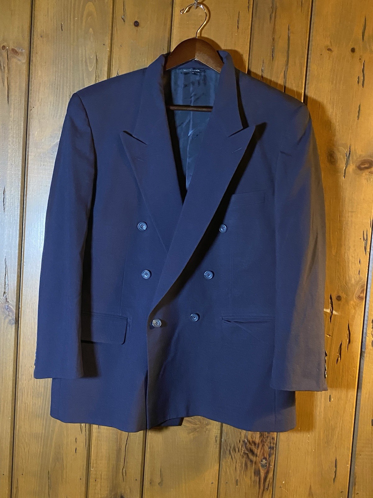 VTG Aquascutum London Navy Blue Double Breasted Blazer - Pure Virgin Wool 40R