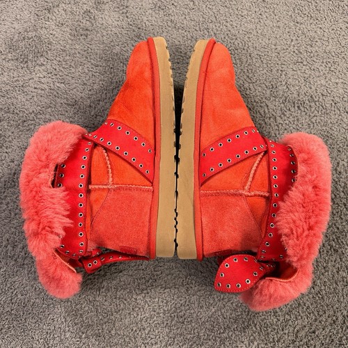 Ugg Cameron Boots Womens 10 Pink Shearling Lined Bow Grommet Fold Down Ankle - Picture 10 of 14