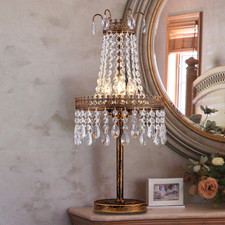 Elegant 3-Light Crystal Table Lamp - Antique Bronze for Bedroom Living Room