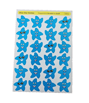 VTG Trend Scratch & Sniff Peppermint Blue Star Smiles Sticker Sheet - T-83211