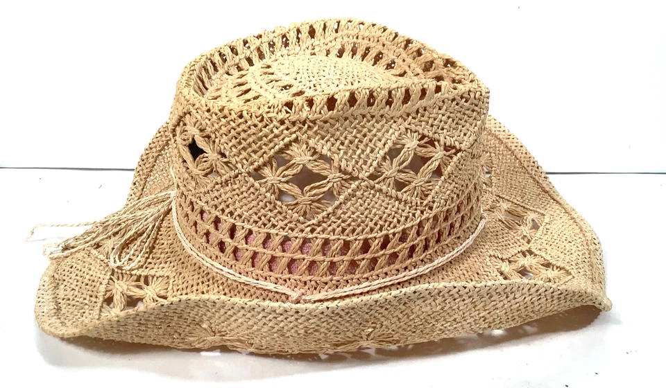 Summer Straw Hat Sun Hat Cowgirl Hat Straw Cowboy Hat for Women w/Shapeable Brim - Image 2 of 4