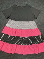 SheIn Striped Polka Dot Layered A-Line Dress, Black Pink, Plus Size 2XL