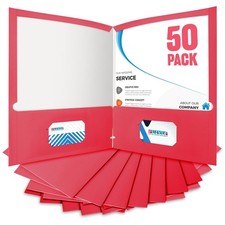 BIBRADAA  50 Packs Red Folders with Pockets,2 Pocket Folders Surface with