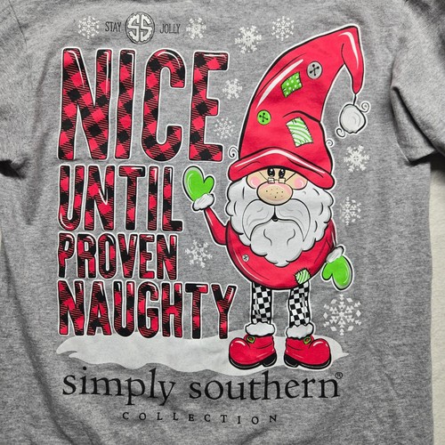 Simply Southern T Shirt Gray Gnome Nice Until Proven Naughty Women's S Small