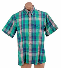 Vintage 80s The Fox Collection Single Stitch Plaid Button Down Shirt XL Pastel